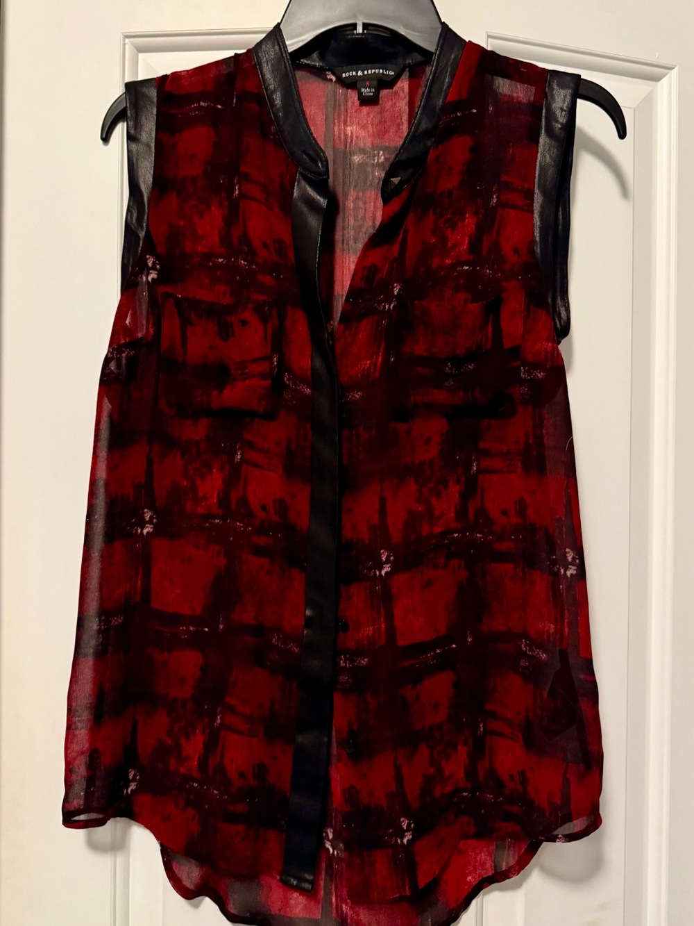 Rock & Republic Dark Red & Black Sheer Abstract Sleeveless Top